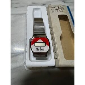 VTG Marlboro Digital Quartz Watch Retro Silver Tone NEEDS BATTERY Cigarette